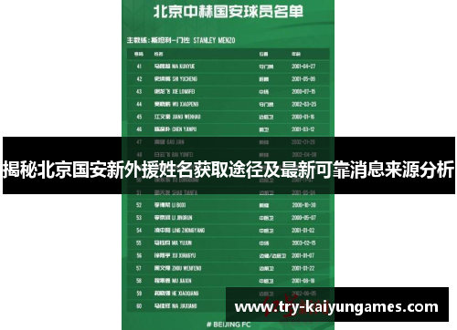 揭秘北京国安新外援姓名获取途径及最新可靠消息来源分析